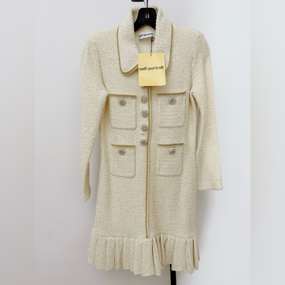 NWT Self Portrait Dress | Self-Portrait Cream Textured Mini Dress (Size: M)